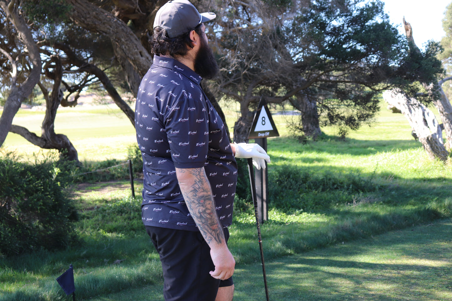 Black "Flushed" Monogram Style Polo